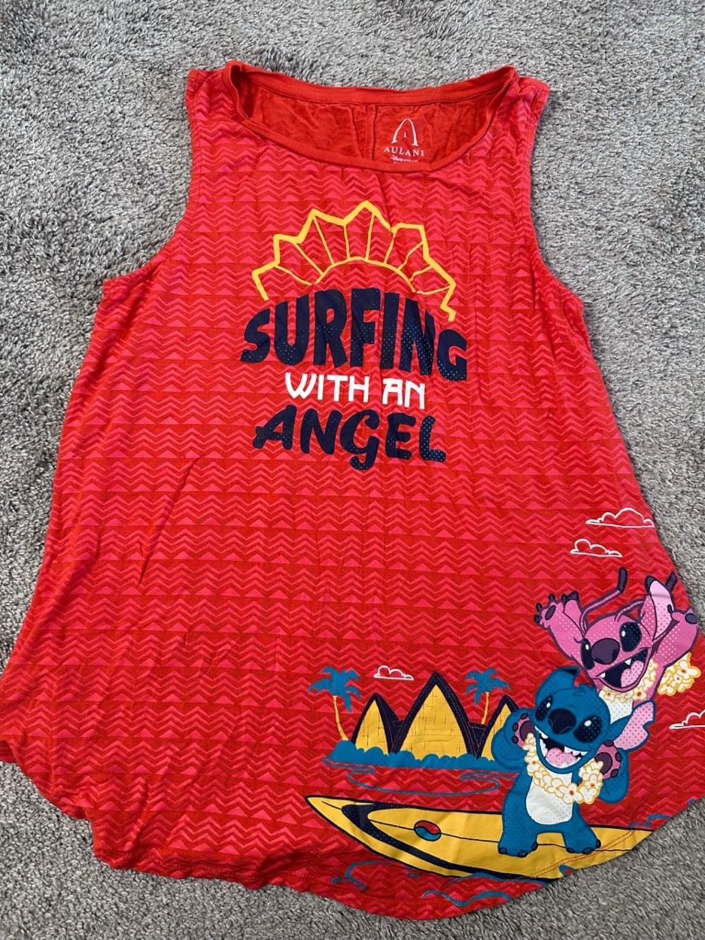 Disney Aulani Resort Stitch Red 'Surfing With An Angel' Women’s Tank Top Sz Lg